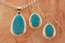 Genuine Kingman Turquoise Sterling Silver Pendant and Earrings Set